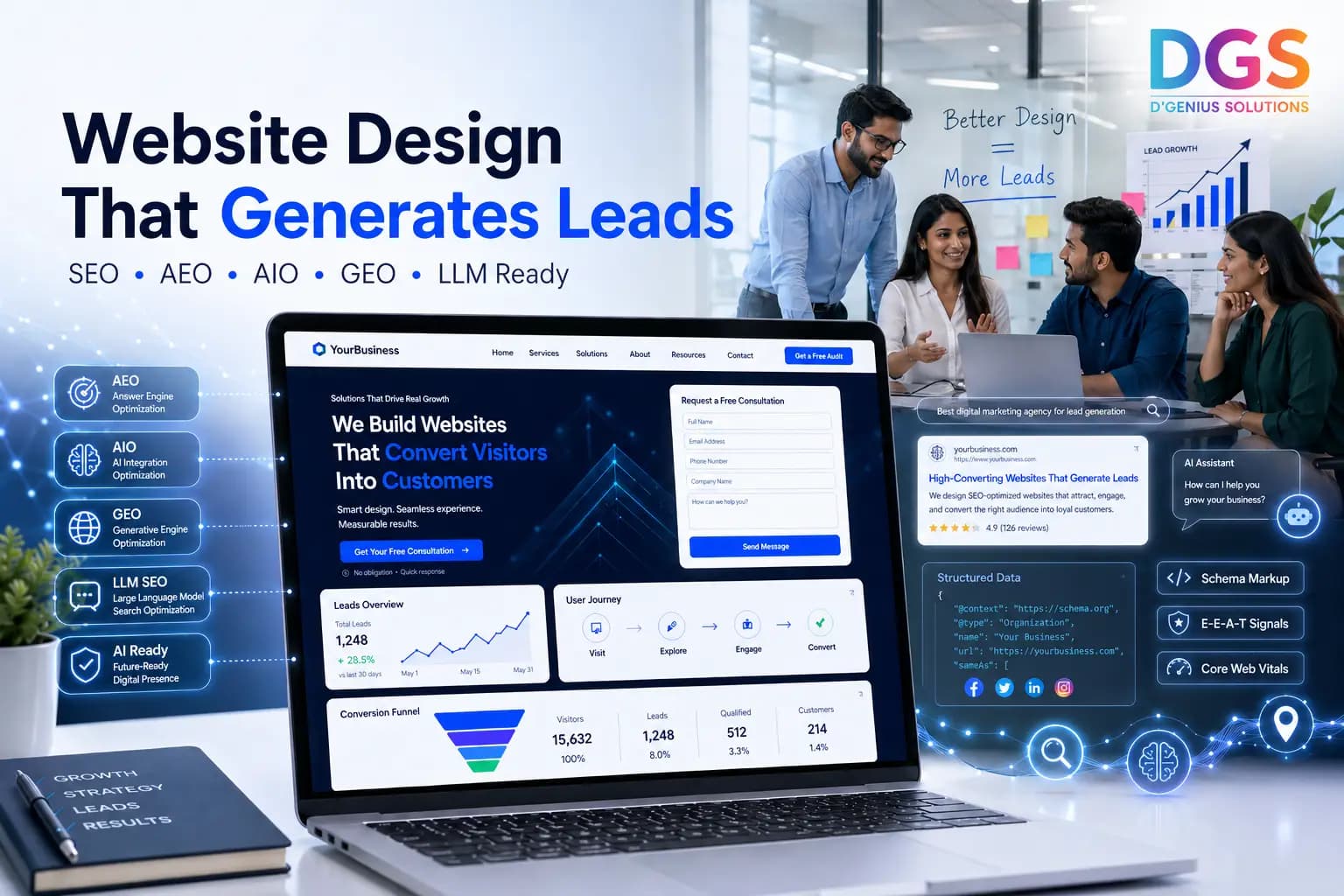 Website design services with advanced SEO strategy dashboard and digital marketing analytics