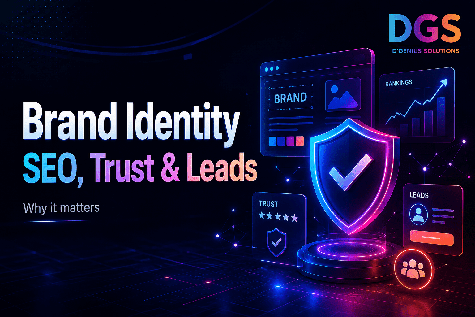 Brand identity thumbnail showing SEO trust and lead generation concept for digital branding