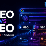 GEO vs SEO blog image showing how businesses can improve visibility in Google search and AI search platforms