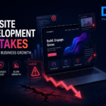 Website development mistakes that hurt business growth, showing poor UX, lost leads, damaged trust, and slow growth with DGS branding