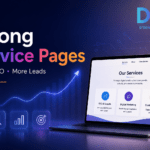 Strong service pages for D’Genius Solutions showing SEO growth, lead generation, digital marketing services, and website optimization.