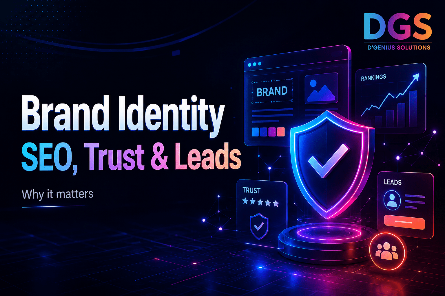Brand identity thumbnail showing SEO trust and lead generation concept for digital branding