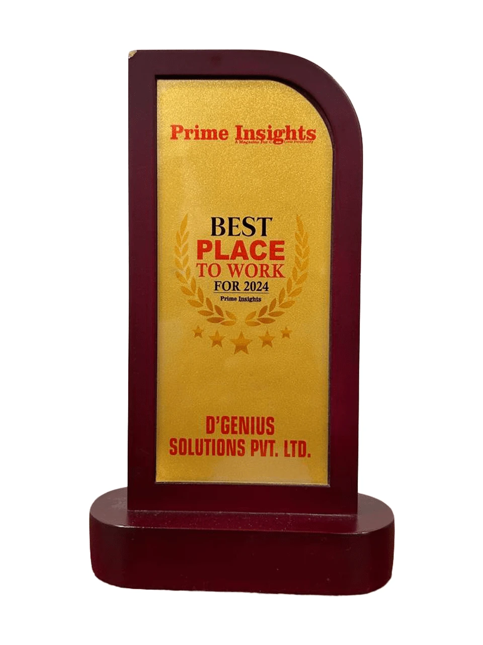 Prime Insights Best Place to Work 2024 award for D'Genius Solutions Pvt. Ltd.