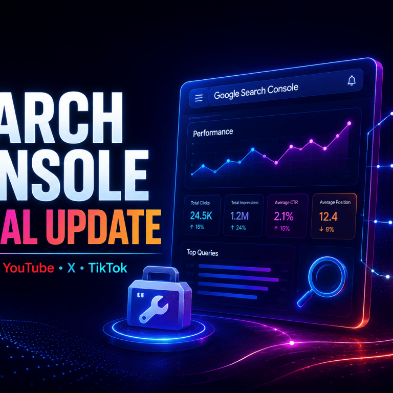 Google Search Console social media update for Instagram YouTube X and TikTok visibility tracking