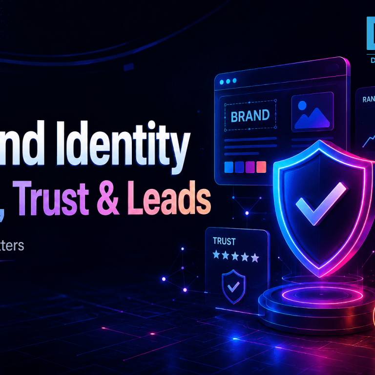 Brand identity thumbnail showing SEO trust and lead generation concept for digital branding