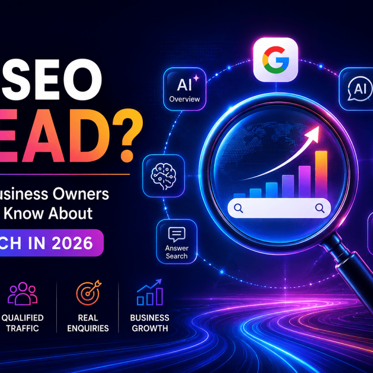 SEO blog thumbnail explaining whether SEO is dead in 2026 for business owners